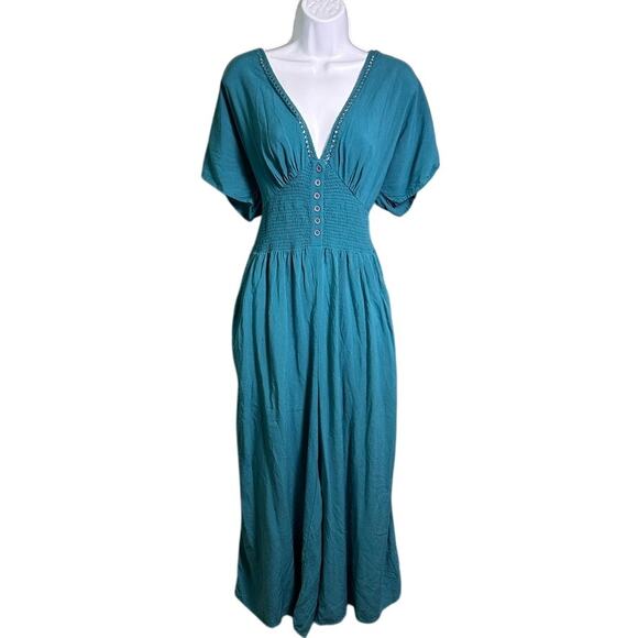 Patrons of Peace Jumpsuit Womens Medium Boho Wide Leg Smocked Festival Beach - Picture 1 of 6